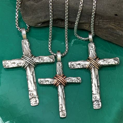 Mens Sterling Silver Tree Bark Cross Mens Silver Cross