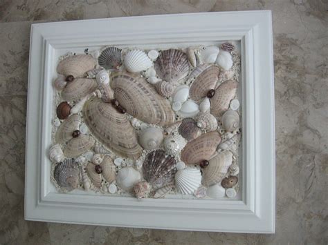 Original Framed Seashell Art Collage Brown White Tan