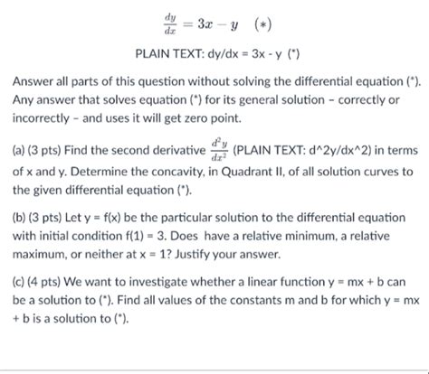 Solved Dydx3x Y ﻿plain Text Dydx3x Yanswer All