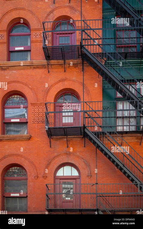 Red Brick Apartment Building With Fire Escapes Soho Manhattan New