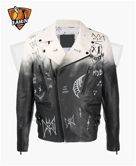 Mens Custom Printed Leather Jacket For Sale Fawnleathers