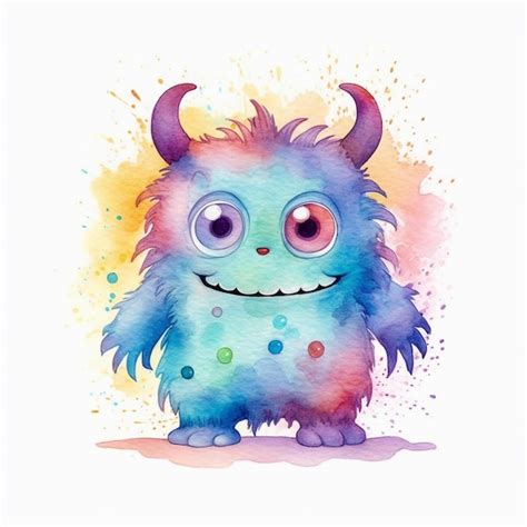 Una Pintura De Acuarela De Un Monstruo Con Manchas De Colores Y Un Gran