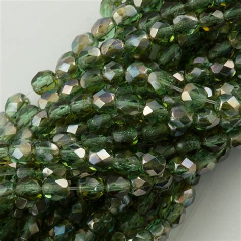 100 Czech Fire Polished 4mm Round Bead Prairie Green Celsian 50310z Aura Crystals Llc