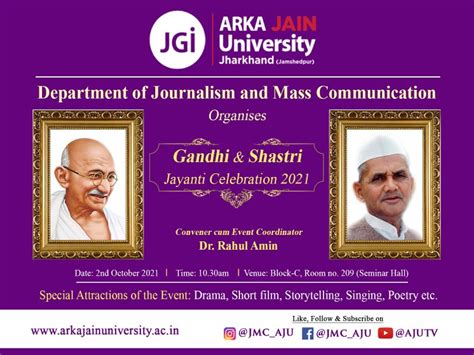 Gandhi & Shastri Jayanti Celebration – ARKA JAIN UNIVERSITY