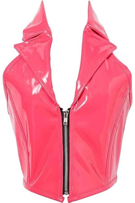 Pink Pvc Patent Steel Boned Collared Bustier Corset Women Corset