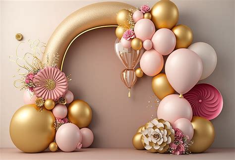 Mehofond Photography Background Pink And Gold Arch Balloons Girl St