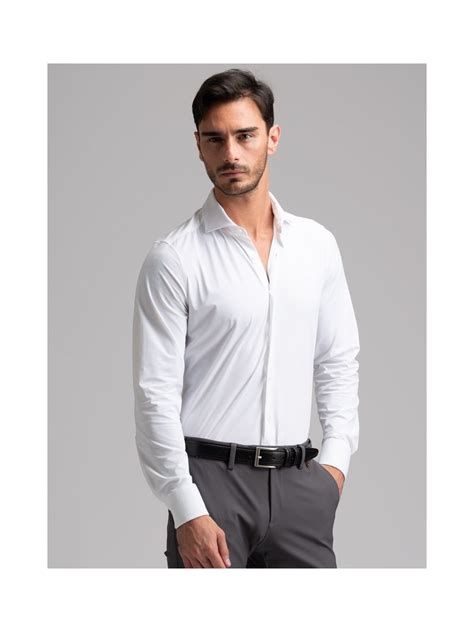 Camicia Uomo Tecno Bianca Quadretto Collo Semi Francese Invidia