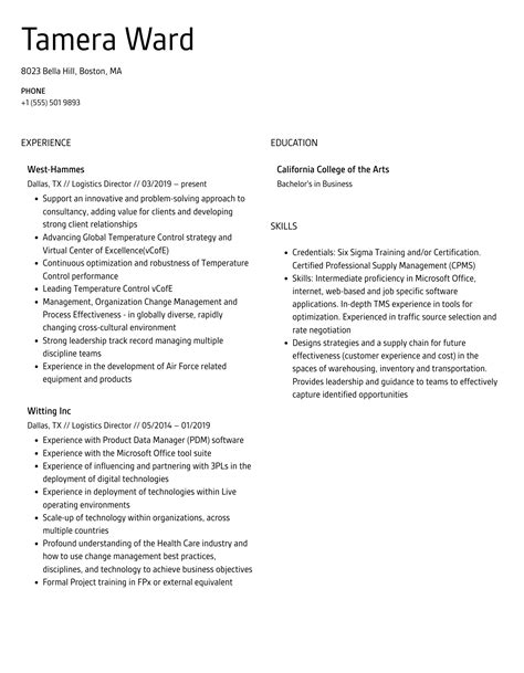 Logistics Director Resume Samples Velvet Jobs