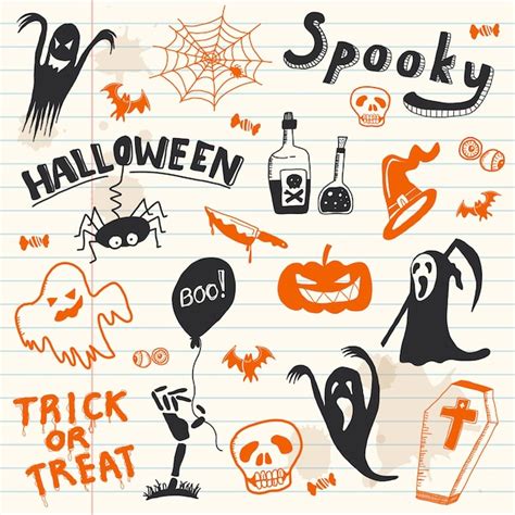 Premium Vector Halloween Doodles Elements Vector Background