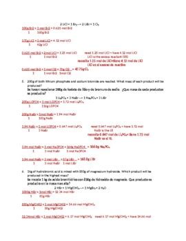 Limiting Reactants Practice Esl Version Spanish By Schrim S Chem