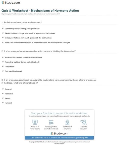 Quiz Worksheet Mechanisms Of Human Endocrine Hormones Db Excel