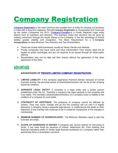 Private Limited Company Registration By Kanika Khare Issuu