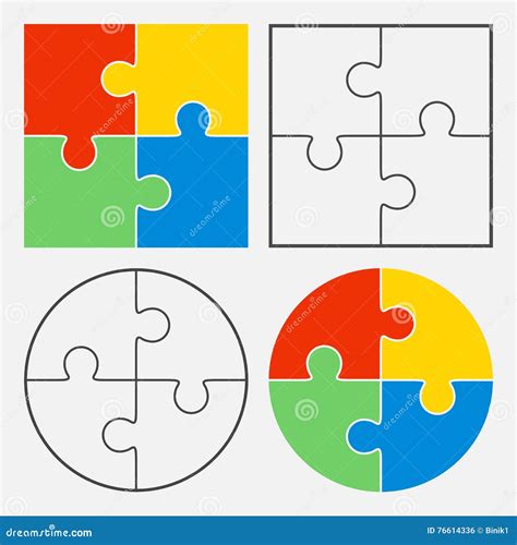 Colorful Jigsaw Puzzle Vector Four Pieces Stock Vector Illustration