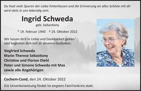 Traueranzeigen Von Ingrid Schweda Rz Trauer De