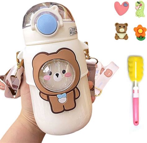 Kawaii Water Bottle With Straw And Stickers Large Capacity Kawaii Bear