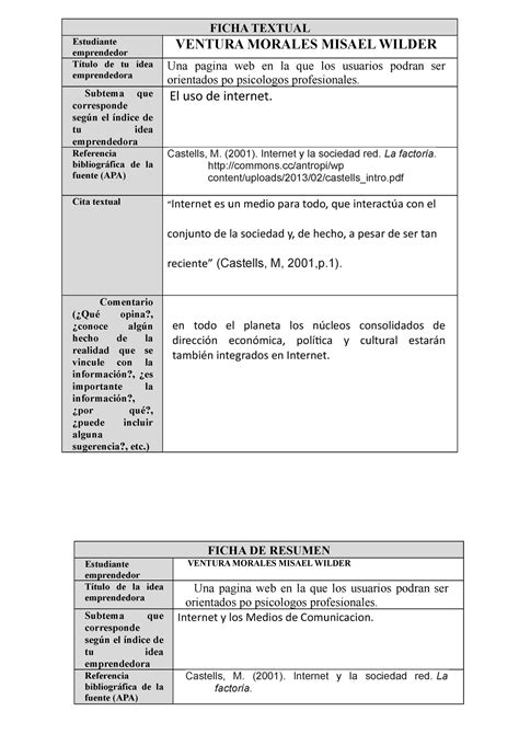 Formatos De Fichas Textual Y De Resumen FICHA TEXTUAL Estudiante