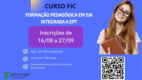 Campus Rio Pomba oferta vagas em Curso FIC de Formação Pedagógica EJA