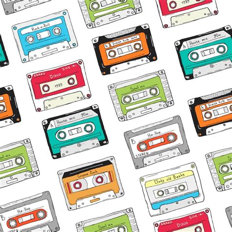 Premium Vector Seamless Pattern Plastic Cassette Audio Tape With Different Music