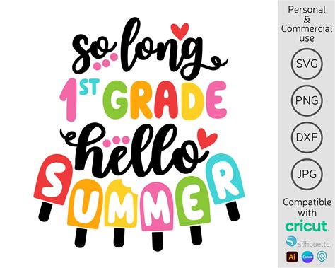 So Long 1st Grade Hello Summer Svg Girl Last Day Of 1st Grade Etsy