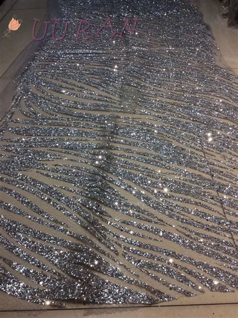 Shining Silver Glued Glitter African French Net Lace Fabric For Dress