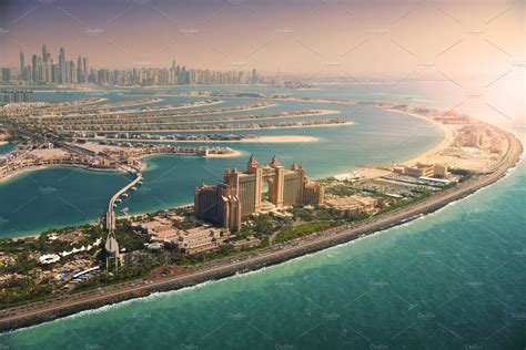 Palm Island at sunset, Dubai | Architecture Stock Photos ~ Creative Market