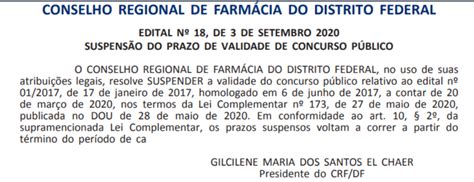 Concurso CRF DF 2017 Prazo De Validade Suspenso