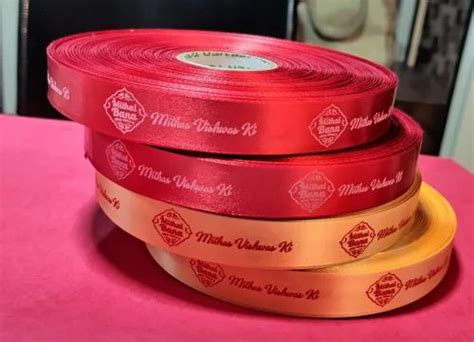 Red And Golden Custom Printed Satin Ribbon Uttar Pradesh Packaging