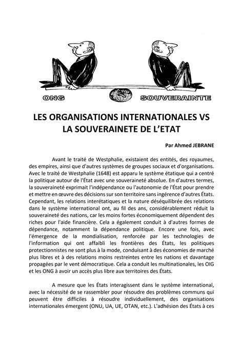 LES ORGANISATIONS INTERNATIONALES A L ASSAUT DE LA SOUVERAINETE DE L