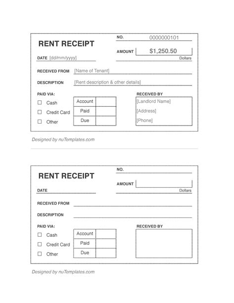 Free Rent Receipt Template Pdf Word Eforms Free Rent Receipt