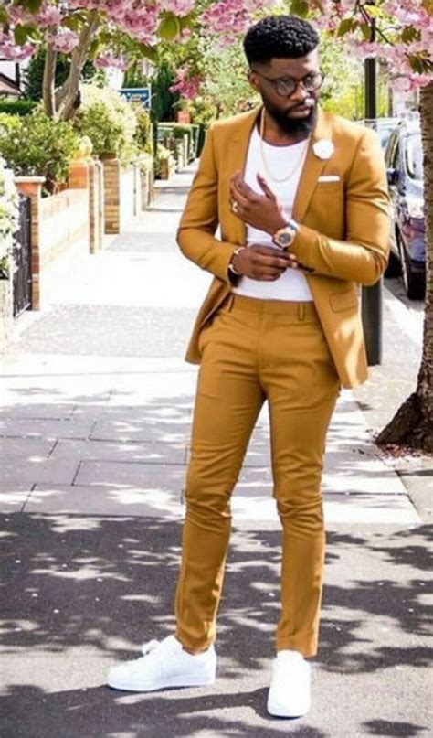 Men Suits 2 Piece Suit Slim Fit One Button Mustard Suit For Etsy