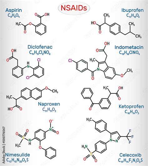 Vecteur Stock Nimesulide Aspirin Acetylsalicylic Acid Ibuprofen