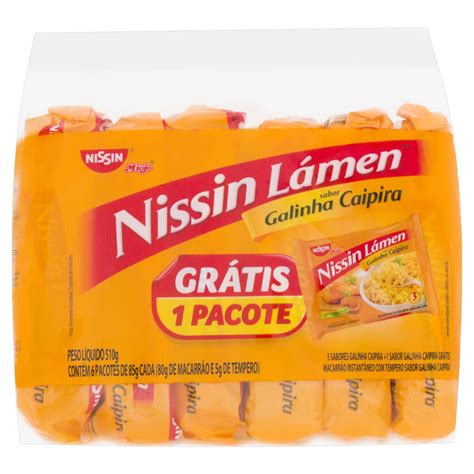 Macarrão Instantâneo Galinha Caipira Nissin Lámen Pacote 510g 6