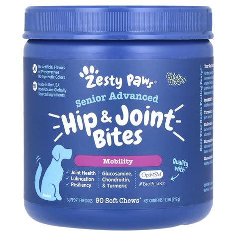 Zesty Paws Senior Advanced Hip And Joint Bites For Dogs Chicken 90