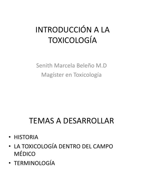 IntroducciÓn A La ToxicologÍa Ppsx Pdf Toxicidad Toxicología