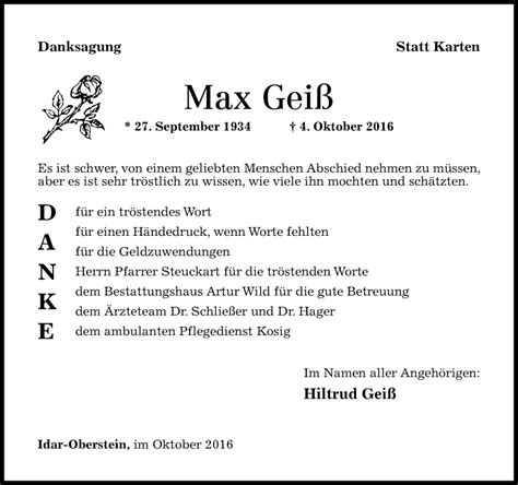 Traueranzeigen von Max Geiß rz trauer de