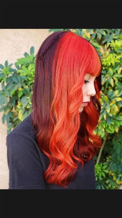 Red Orange Color Blocking Hair Neon Hair Hair Color Orange Sunset Hair Color