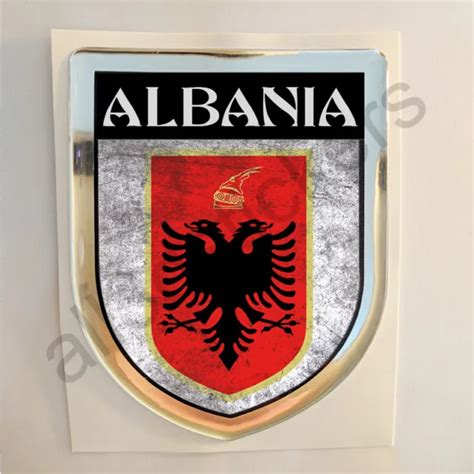 PEGATINA ALBANIA ESCUDO De Armas 3D Grunge Bandera Resina Relieve