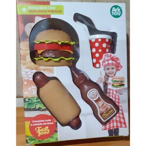 Kit Cozinha Infantil Lanche Hamburguer Refrigerante E Acessorios