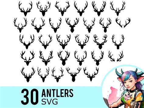 Antlers Svg Clipart Deer Antler Silhouette Stag Horns Template