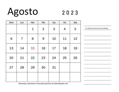 Calendario Agosto Con Festivos Espa A