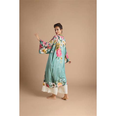 Powder Impressionist Floral Kimono Gown Teal Edmonds