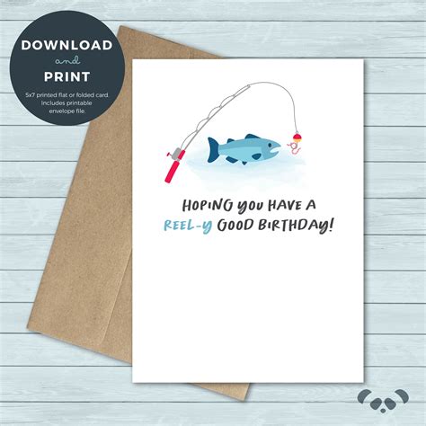 Printable Birthday Card Fishing Fishing Pole Worm Fish | Etsy