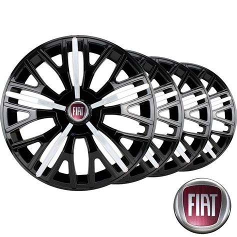 Jogo De Calotas Esportivas Black Silver Aro Emblemas Fiat Palio