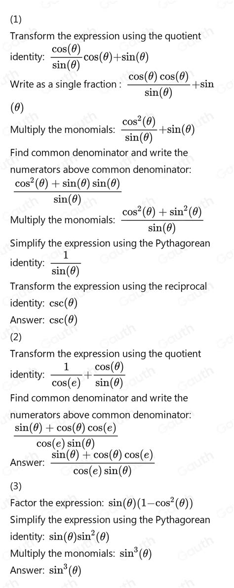 Solved the fundamental trigonometric identitie 1 cot θ cos θ sin θ 2