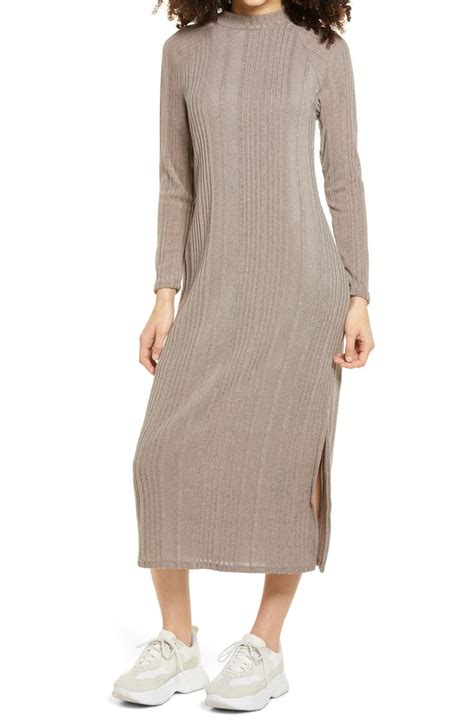 All In Favor Long Sleeve Rib Knit Midi Dress Nordstrom Knit Midi Knit Outfit Midi Dress