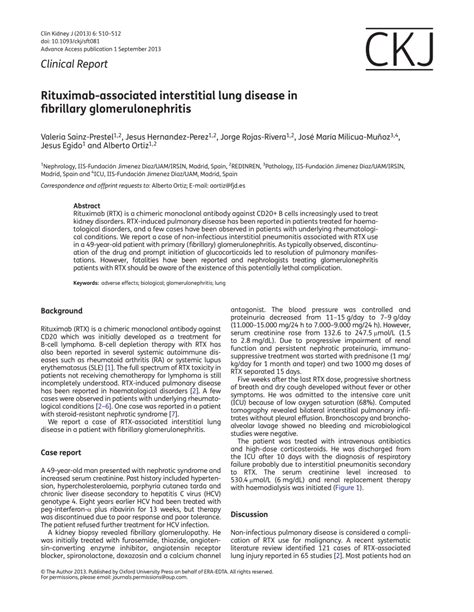 Pdf Rituximab Associated Interstitial Lung Disease In Fibrillary Glomerulonephritis