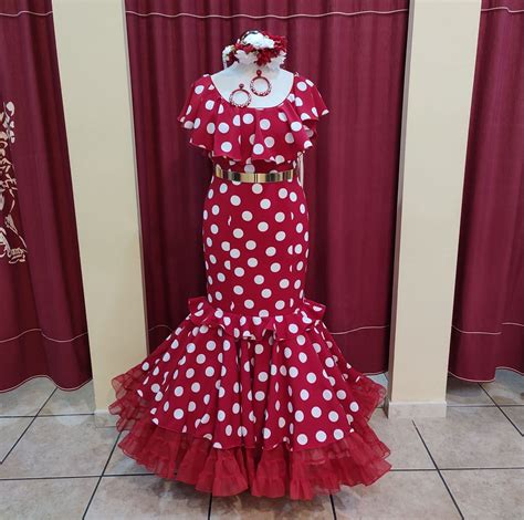 Vestido Flamenca Modelo SOFIA Rojo Lunar Blanco PEDROCHE GITANA