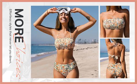 Amazon Cupshe Bikini Set For Women Two Piece Swimsuit Bandeau Top Back Tie Mid Waisted
