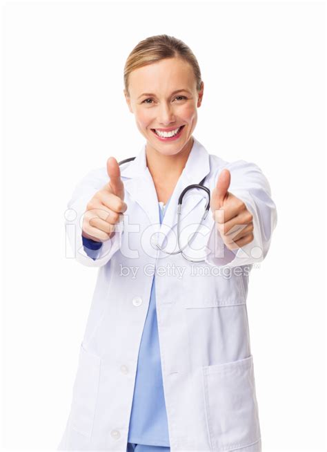 Mid Adult Female Doctor Giving Thumbs Up Stock Photo Royalty Free