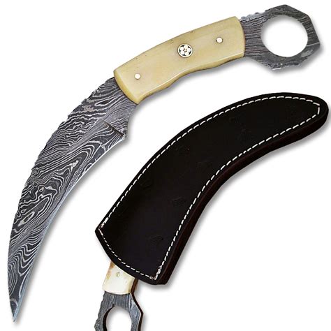 Custom Made Damascus Karambit Knife Bone Handle Beautiful Mosaic